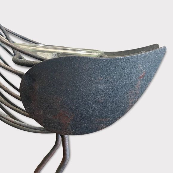 WROUGHT Iron Bird Tea Light Holder with Wood Stand - Picture 4 of 4